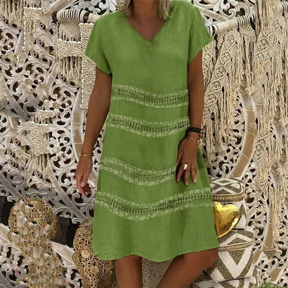 Pisexur Robe à Manches Courtes à Col en V Longueur Genou Femmes Style d'Été Robe Imprimée à Col en V Robe à Manches Courtes Robe pour Dames Robe pour Femmes en Liquidation