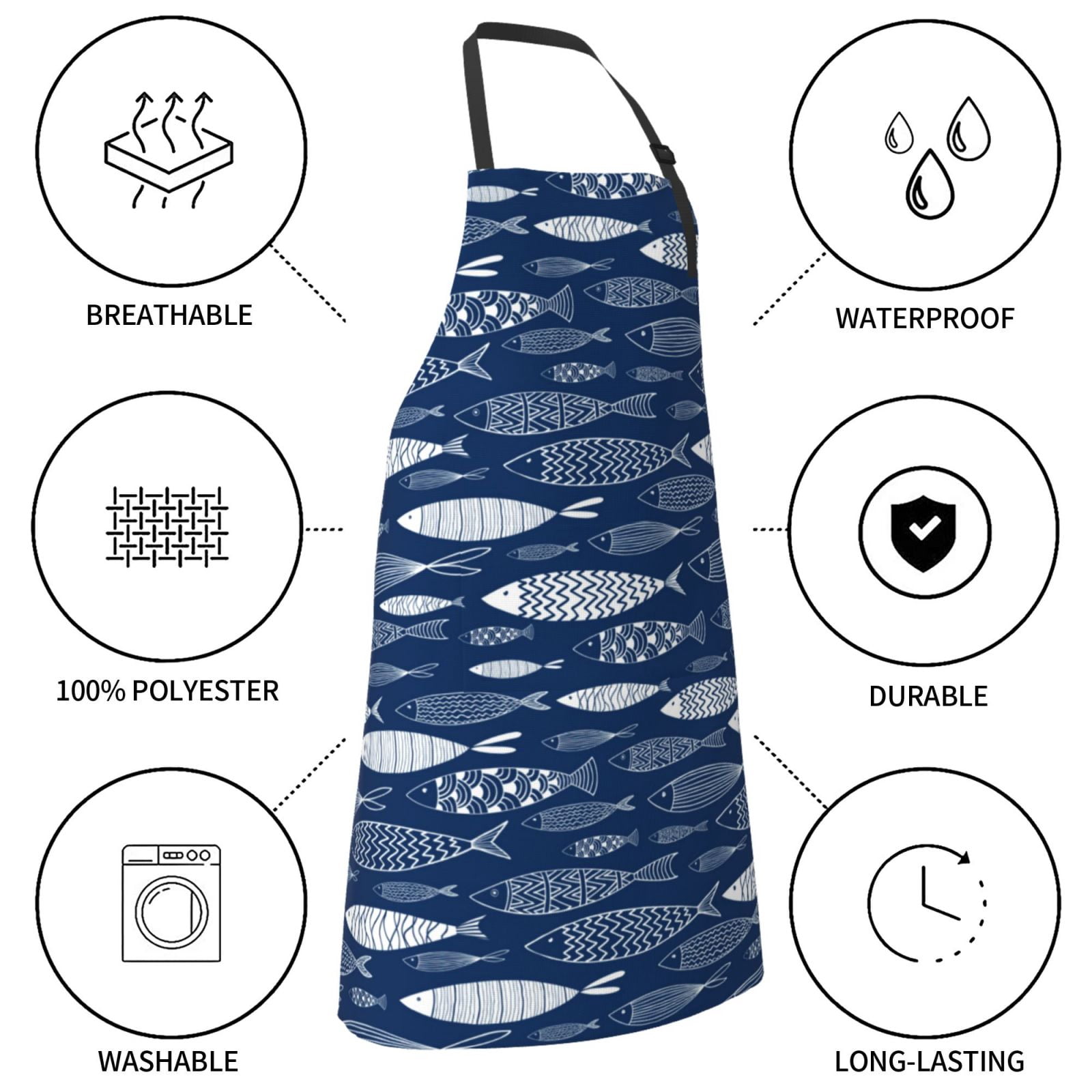Kdxio Ornamental Fish Apron with Pockets Adjustable Kitchen Aprons for Men Women Waterproof Aprons for Cooking,Drawing,Crafting, Baking Household Cleaning
