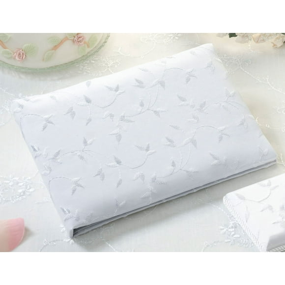 Lillian Rose Embroidery Elegant Satin Guest Book, 10-Inch, White