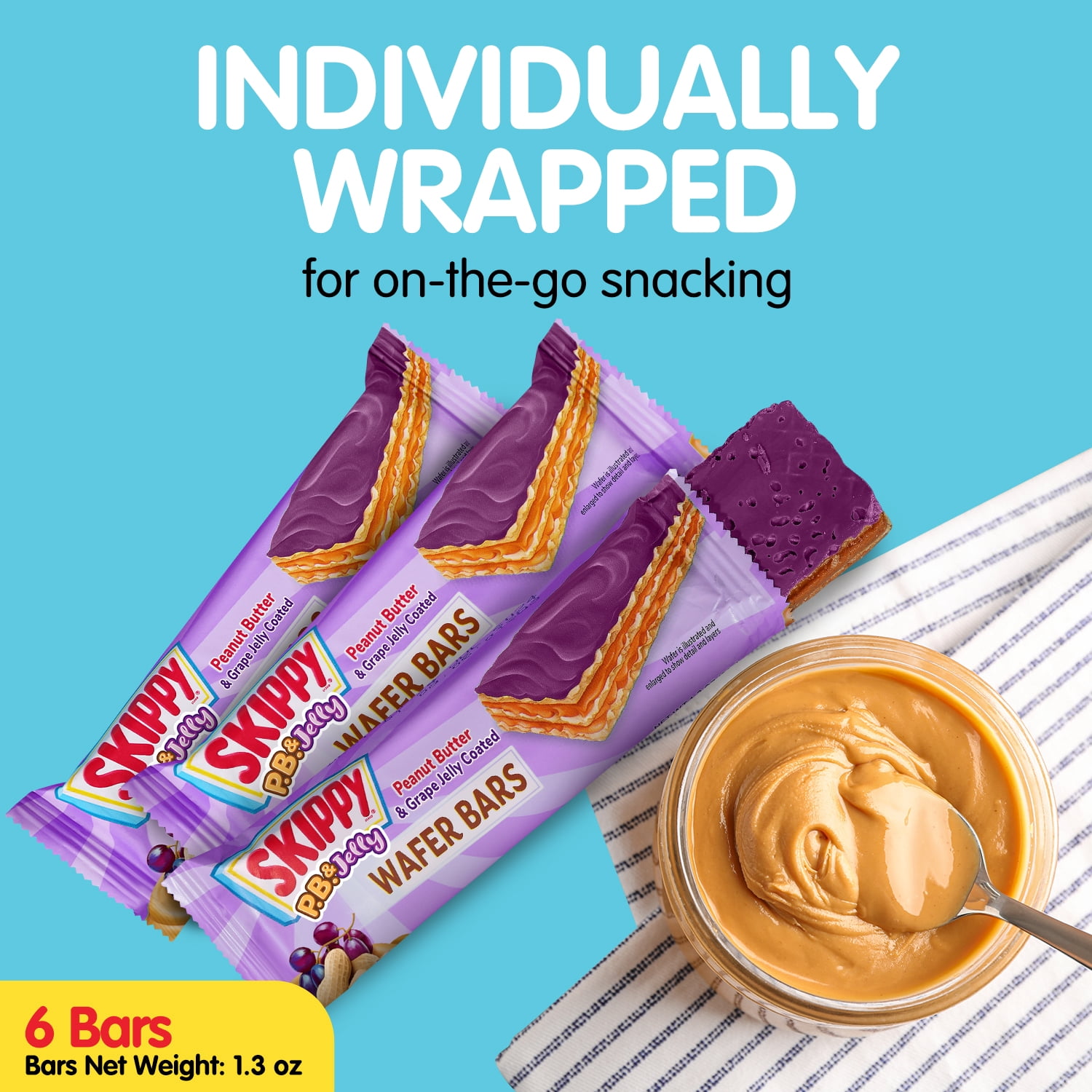 SKIPPY P.B. & Jelly Peanut Butter And Grape Jelly Coated Wafer Bars 6 Ct (Pack of 6-36ct)