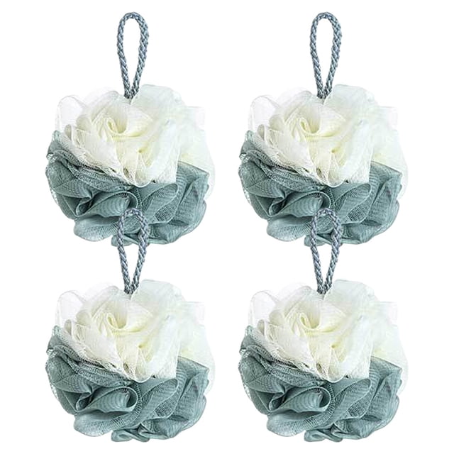 4 bolas de baño grandes, suministros exfoliantes suaves para baño, flores de baño, malla de espuma, costuras, bolas de baño de dos colores