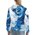 thumbnail image 7 of Fotbe Blue White Fluid Art Pattern Womens Long Sleeve Hoodie, Pullover Hooded Sweatshirt, Kangaroo Pocket Hoodie with Eye-catching Drawstrings-X-Large, 7 of 7