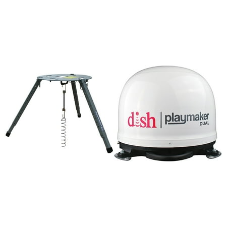 Winegard PL-8000 Dish Playmaker Portable Automatic Satellite TV Antenna With Dual Inputs (White) & TR-1518 Carryout Tripod