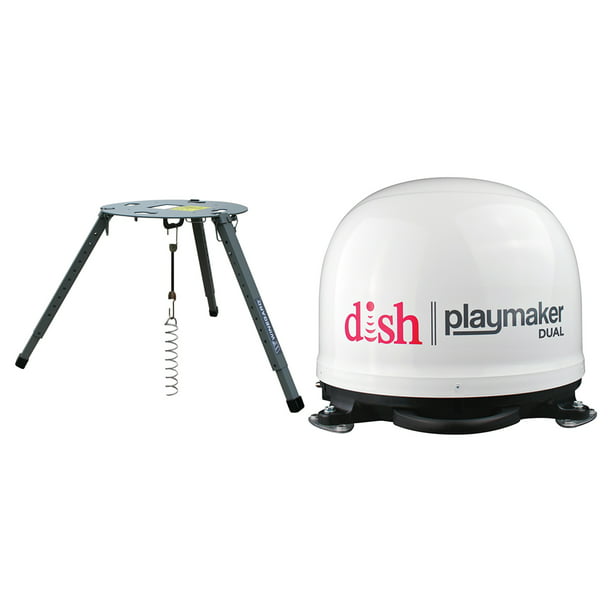 Winegard PL-8000 Dish Playmaker Portable Automatic Satellite TV Antenna  with Dual Inputs (White) & TR-1518 Carryout Tripod Mount
