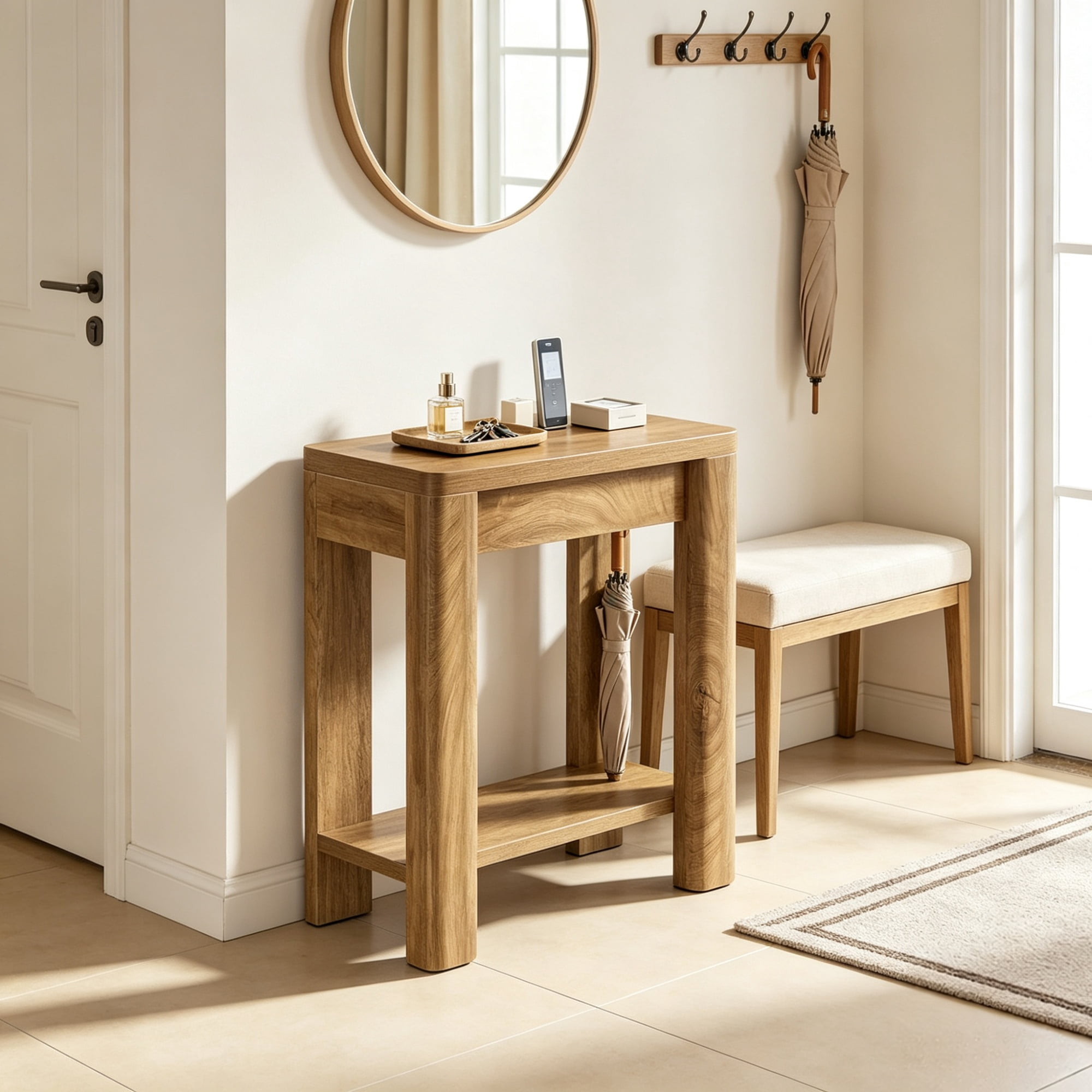 Wooden End Table with Storage Shelf, Farmhouse Side Table for Living Room