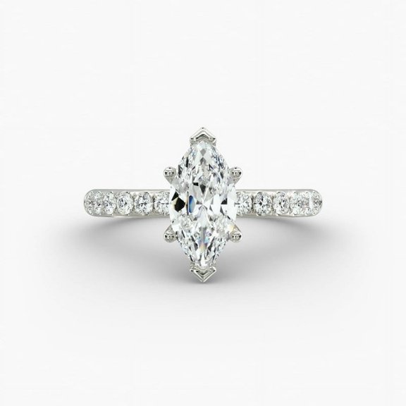 First Jewelry Marquise Cut 1.7 Ct Moissanite Wedding Ring - Stamped 14K White Gold Plated Band - Love Anniversary Engagement Jewelry - Proposal Gift