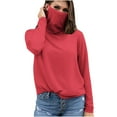 thumbnail image 1 of Swstbby Liquidation d'Été! Hauts d'Été pour Femmes, Hauts d'Été Décontractés pour Femmes à Manches Longues Unis, Masque Facial Uni pour Protection Solaire, Hauts Légers Rouges TG, 1 of 5
