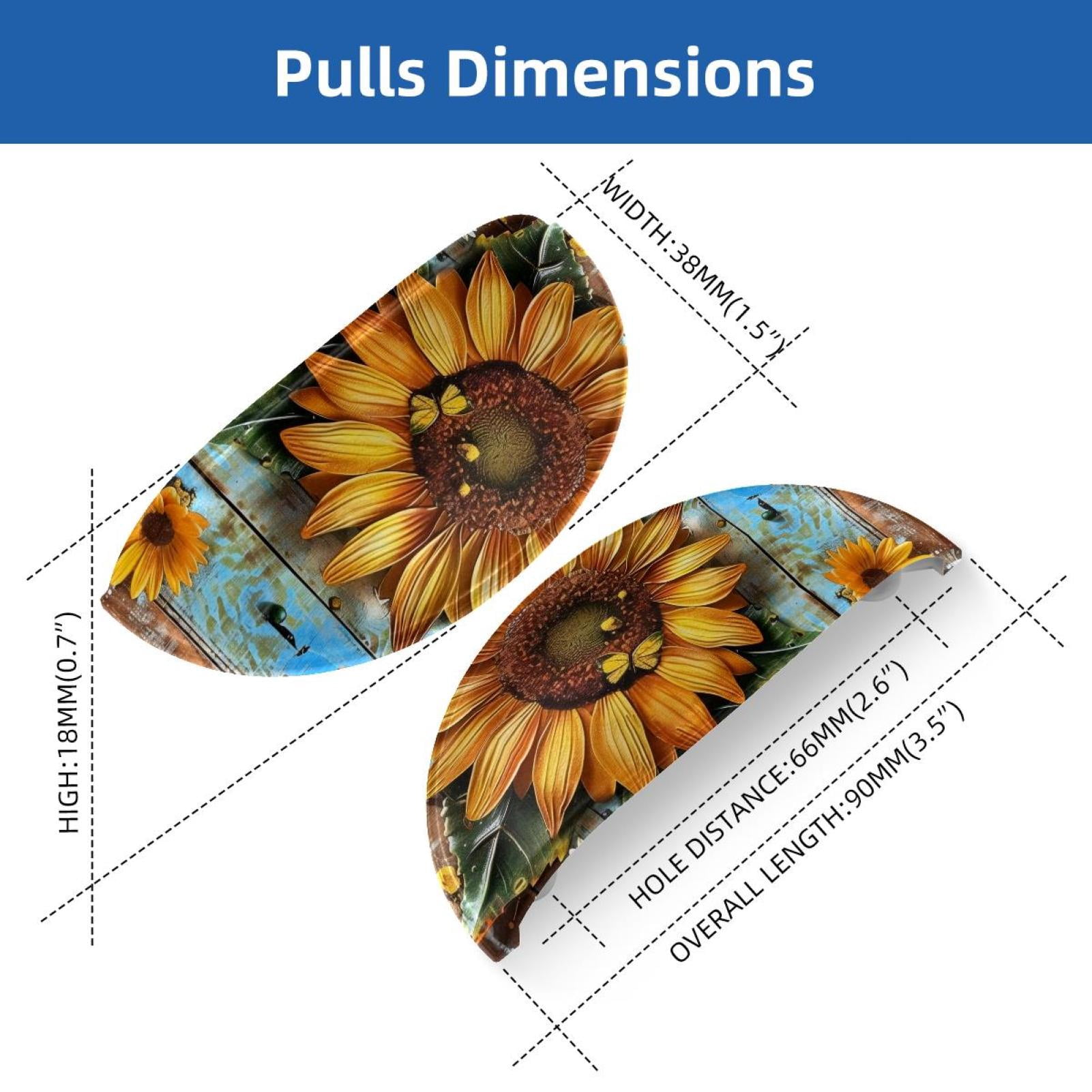 PhooArto 6 Pcs Cup Drawer Pulls, Sunflower Butterfly on Wooden Shell Shape Handles Cabinet Knobs for Dresser Cupboard Closet Wardrobe with Screws