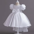 thumbnail image 5 of WMQPNNS Satin Flower Girl Dresses for Wedding Birthday Party, Beads Retro Pageant Dress Bowknot High Low Hem Dress Gown, Dress for Age 11-12 Years, White, 5 of 5