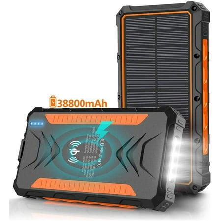 

Solar Power Bank Wireless Phone Charger Portable Solar Powered Pack 38 800mA with Camping Light for Camping/Hiking/Outdoor （Orange）