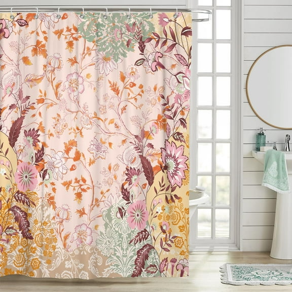 Woodiggie Boho Floral Shower Curtain for Bathroom,Bohemian Flowers Colorful Shower Curtain with Hooks,Polyester Fabric Shower Curtains Machine Washable Waterproof Bath Decor 72" x 72"