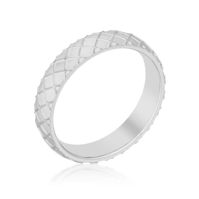 Mens Textured Stainless Steel Band Ring - Size 11