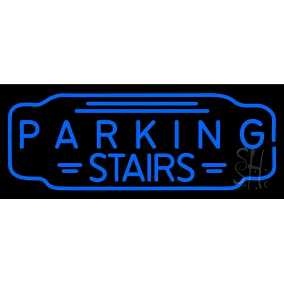 Blue Parking Stairs LED Neon Sign 10 x 24 - inches, Clear Edge Cut Acrylic Backing, with Dimmer - Bright and Premium built indoor LED Neon Sign for Bar decor.