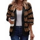 thumbnail image 1 of Suéter de Invierno de Punto Holgado con Rayas y Mangas Farol para Mujer, Moda de Otoño Marrón Negro S, 1 of 10