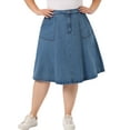 thumbnail image 1 of Falda de mezclilla de talla grande para mujeres, casual, con línea A, con bolsillos, falda midi, azul cielo 2X, 1 of 1