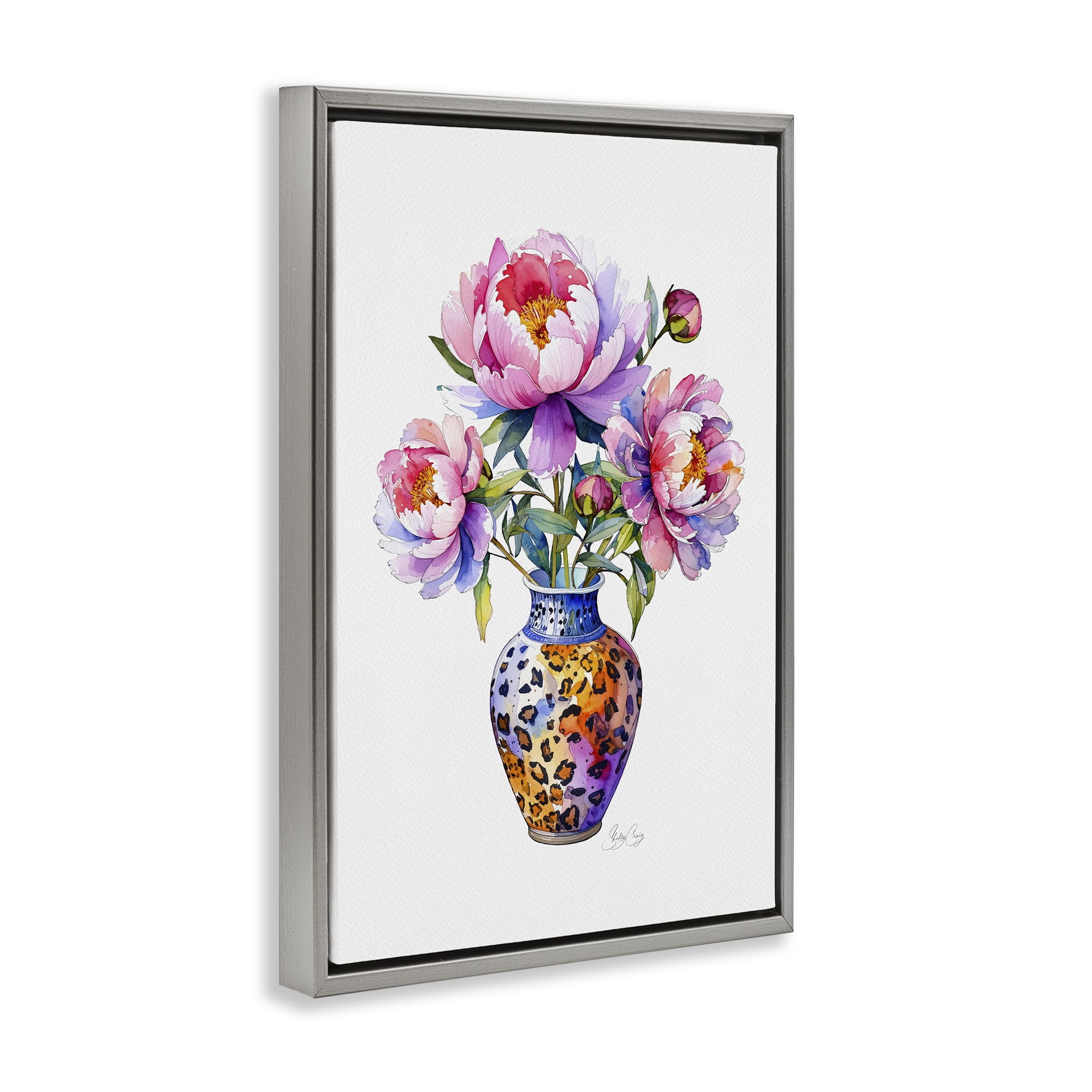 Stupell Industries Fierce Blooms Flower Vase Gray Framed Floater Canvas Wall Art, design by Shelly Craig
