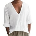 thumbnail image 2 of VERUGU Mens Lightweight Breathable Casual Fashion Shirt Solid Color Long Sleeve V-Neck Fit Summer Loose Comfortable Blouse White 3XL, 2 of 6
