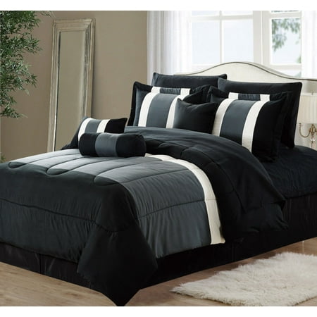 11-Piece Oversized Black & Gray Comforter Set Bedding with ...