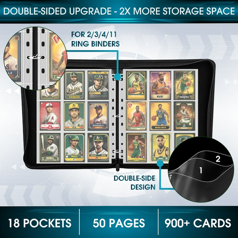 ROTHRATHER 50 Pack 900 Clear Pockets Trading Card Sleeve Pages  Baseball  Card Sleeves for 3 Ring Binders  Standard Size Sheet Protectors for ...