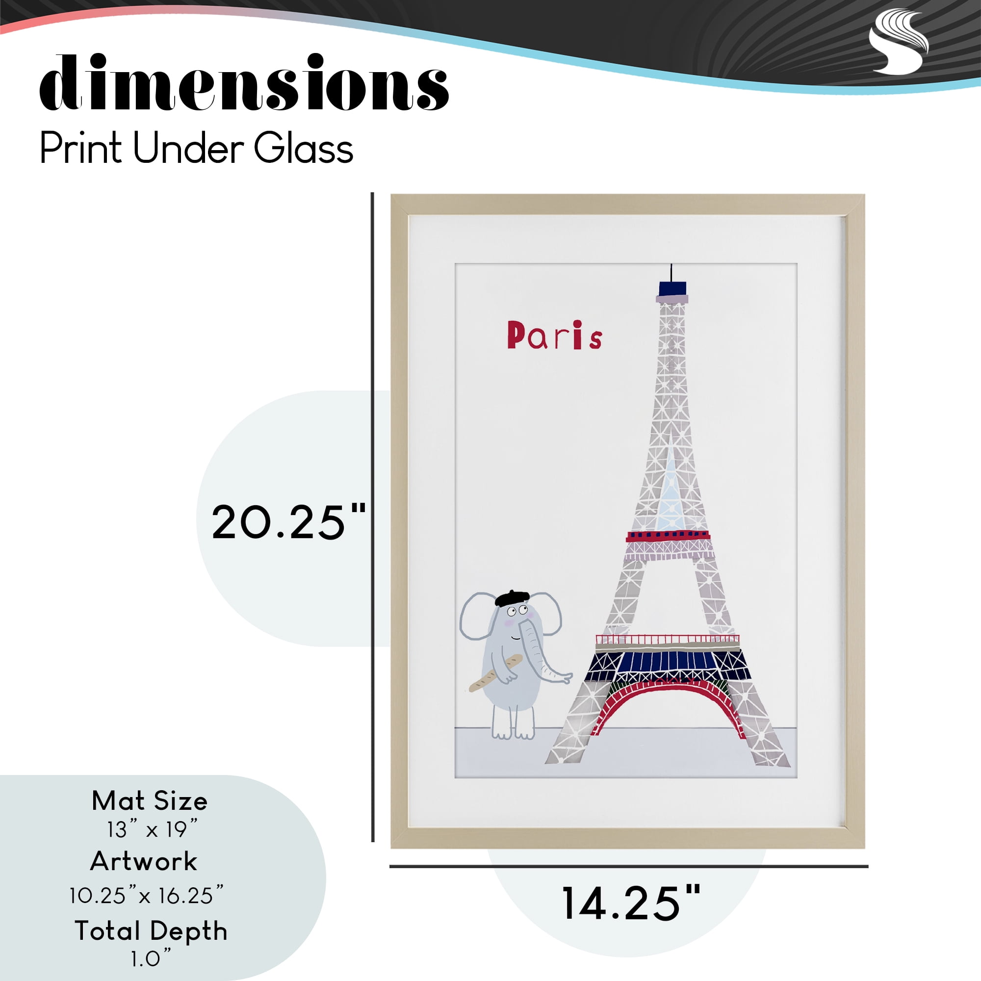Elephant & Eiffel Tower Birch Framed Print Under Glass, design by Carla Daly