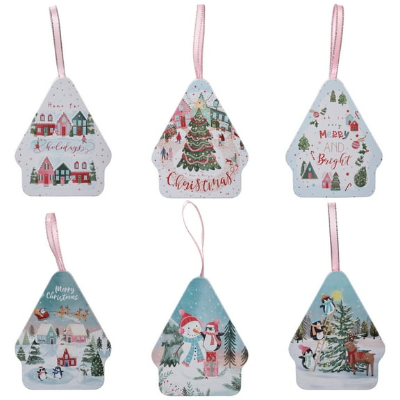 1. Set of 6 Christmas Tin Boxes Reusable Holiday Packaging with Lid Festive Storage Containers
