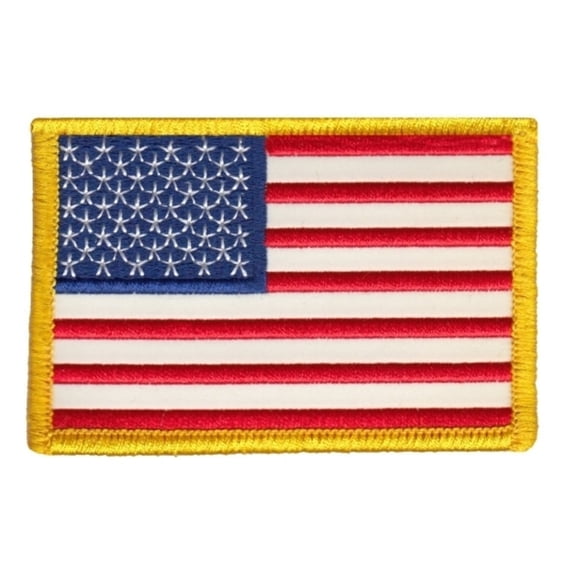 Hero's Pride Reflective U.S. Flag Patch, Medium Gold Border, 3-3/8" x 2-1/4"