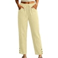 thumbnail image 5 of HomeDM Women's Capri Pants Straight Leg Drawstring Waist Side Button Trim Hem Beige Lounge Trousers with Pockets Size S, 5 of 7