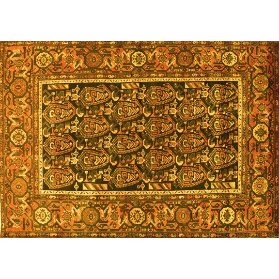 Ahgly Company Machine Washable Indoor Rectangle Persian Yellow Traditional Area Rugs, 5' x 7'