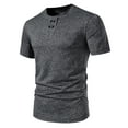 thumbnail image 2 of Lovskoo Shirts for Men Round Neck Short Sleeve Casual Solid Color Trendy Pullover T Shirt Blouse Vacation Beach Summer Tops Dark Gray, 2 of 8