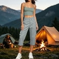 thumbnail image 6 of Womens Straight Leg Capri Cargo Pants High Waisted Button Closure Cropped Trousers with Pockets Casual Work Hiking Pants Gray, 6 of 7