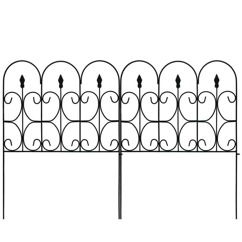 Set of 5 x Decorative Garden Fence 18in x 16in Coated Metal Outdoor Rustproof Landscape Wrought Iron Wire Border Fencing Folding Patio Fences Flower Bed Barrier Section Panel Decor Picket Edging Black