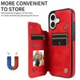 thumbnail image 3 of for iPhone 16 Plus Case with Card Slots, PU Leather Protective Shockproof Case with Ring Buckle, Magnetic Clasp Kickstand Cover for Women Men for iPhone 16 Plus - Red, 3 of 9