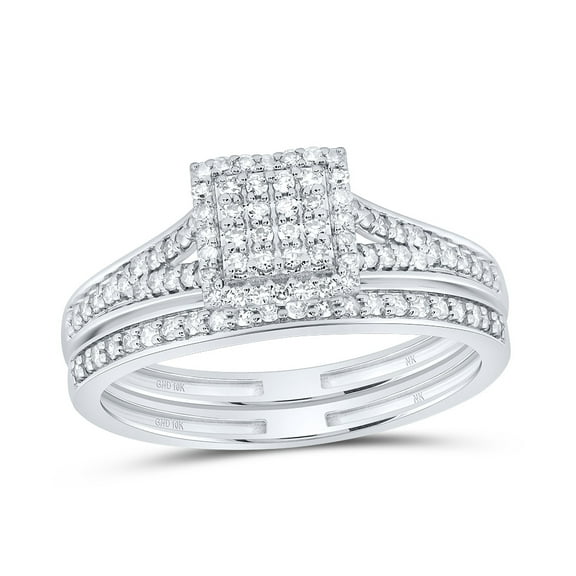 10kt White Gold 3/8 Cttw Natural Diamond Fashion Square Wedding Engagement Anniversary Bridal Set, Women Size: 5-9