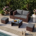 thumbnail image 6 of POTEBAN 6-Piece Space-Saving Patio Furniture Set, All Weather Brown Wicker Rattan Sectional Sofa with 2 Ottomans, Outdoor Conversation Set for Garden, Backyard, Gray Cushions, 6 of 9