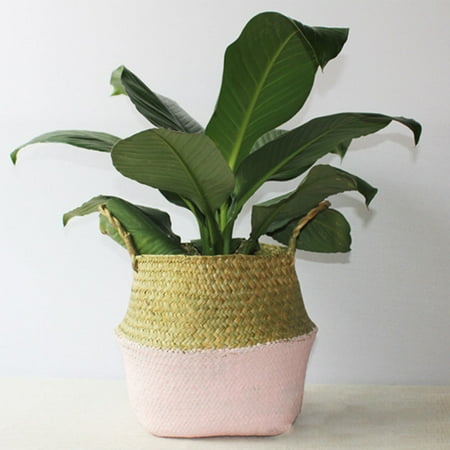 - Simple Pastoral Style Woven Rattan Storage Basket Plant Toys Laundry Storage Holder Home Decoration Color:Pink