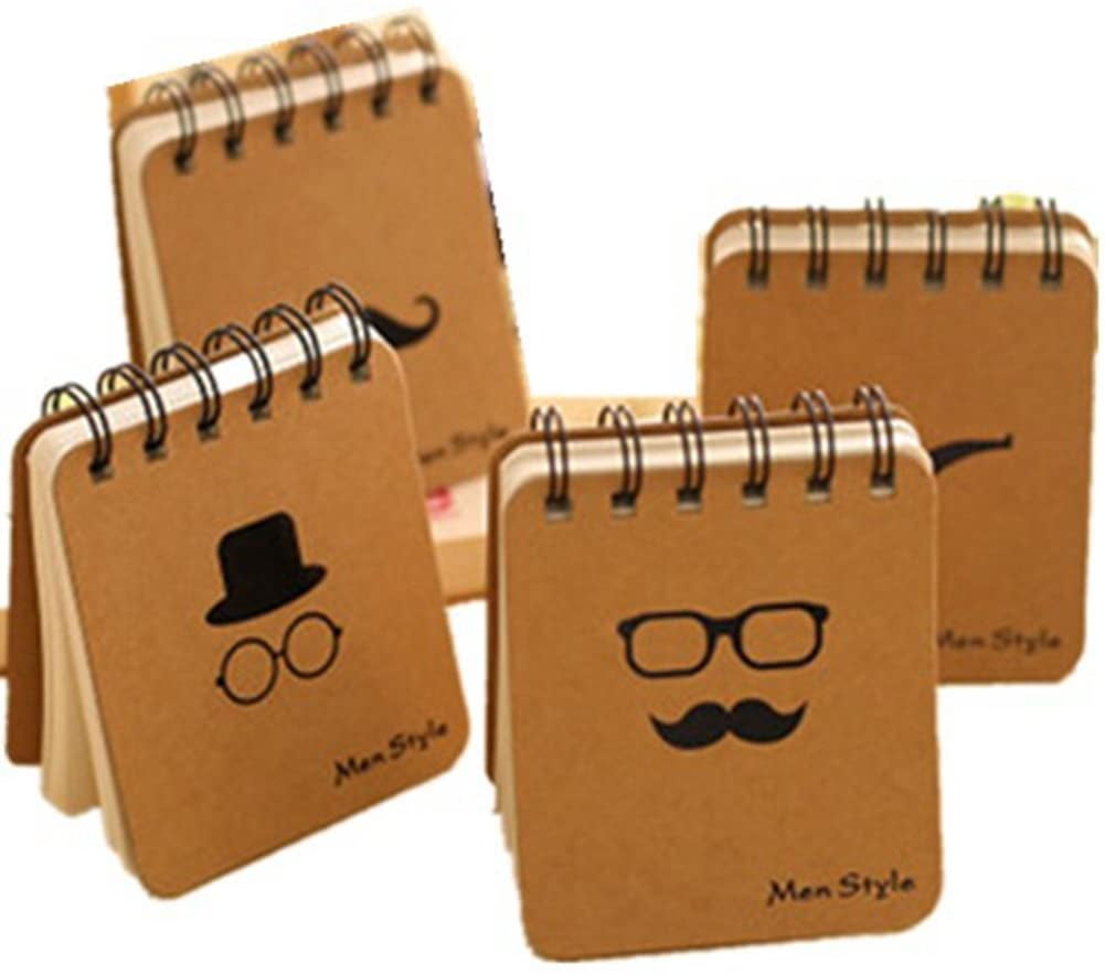 Eastjing (TM) Pack of 4 Pcs Vintage Moustache Printed Kraft Cover Writing Journal Book Personalized Travel Diary Notebook Gift for Students Children, Style May Vary