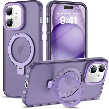 NEOYFC for iPhone 11 Case with Magnetic Invisible Ring Stand [Compatible with Magsafe] [Military Grade Drop Protection] Shockproof Translucent Matte Slim Phone Case for Women Men, Purple
