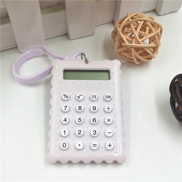Iumwxz Mini Calculator Student Exam Portable 8 Digit LCD Maze Cute Keychain Home Office School PS Battery Powered Compact High Sensitivity 1 Pack White