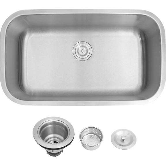 Évier de Cuisine Encastré - Évier de Cuisine en Acier Inoxydable à Bol Unique, Grand et Profond, Coins Arrondis, Évier Encastré avec Ensemble de Drainage