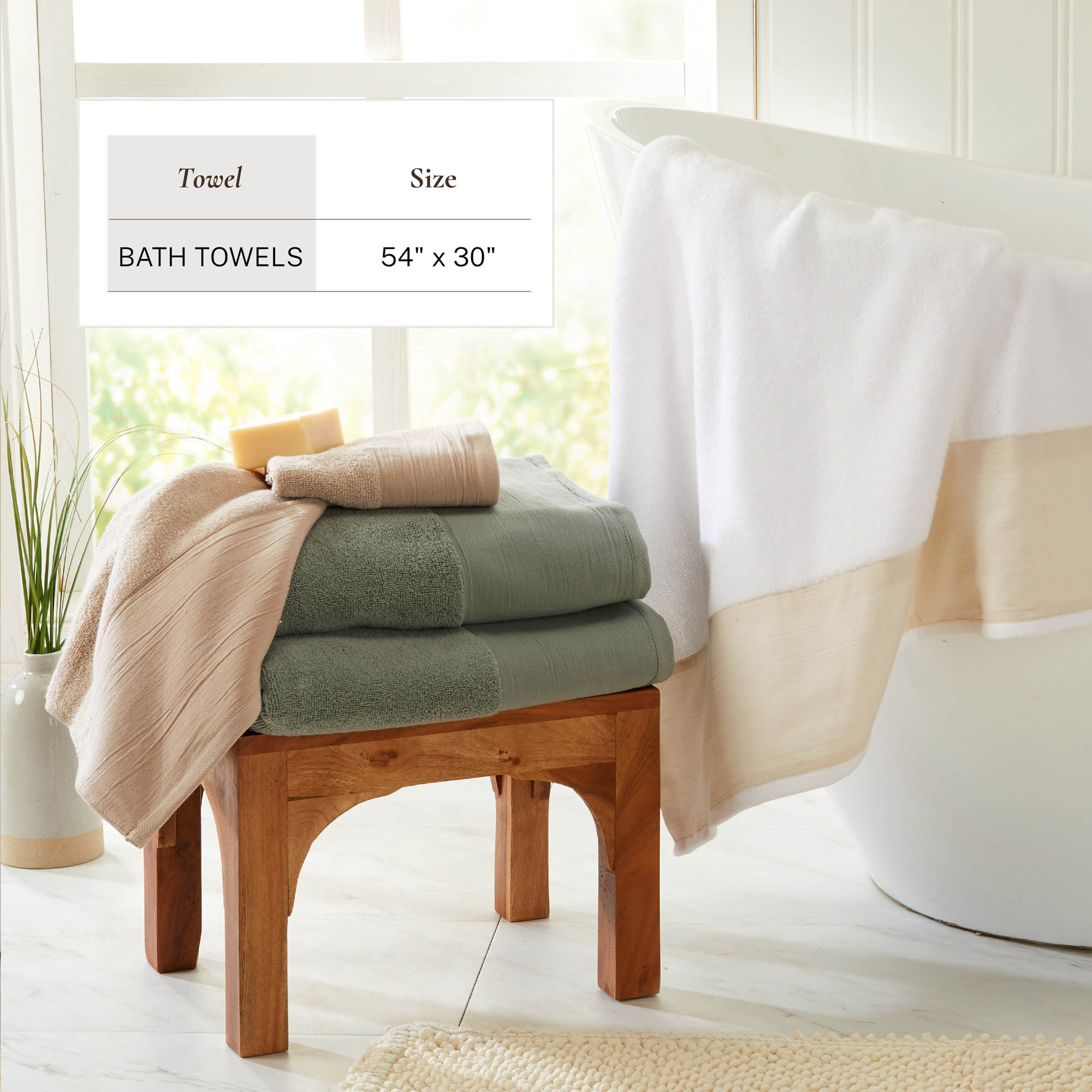 Ultra-Soft Cotton and Modern Linen-Like Border 4 Pack Bath Towel Set