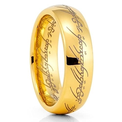 Lord of The Ring Fans Ring,Tungsten Wedding Ring,Lord of The Ring Inspired,6mm Wedding Ring,Yellow Gold,Tungsten Wedding