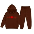 thumbnail image 4 of Conjunto de sudadera con capucha de manga larga para niños con estampado en forma de corazón y pantalones deportivos con lazo en las piernas, conjunto deportivo informal de dos piezas para niños, poli, 4 of 5