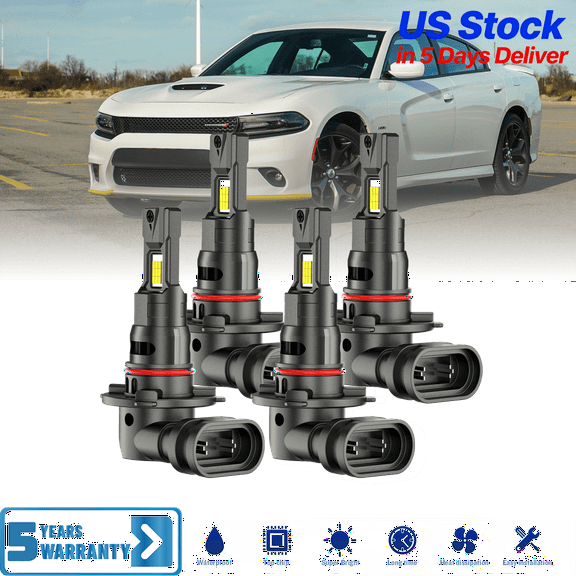 Premium LED Upgrade Kit - 9005 9006 LED Headlight Kit - Compatible with Dodge Charger 2006-2010 – 4 Pack High and Low Beam Lamp Set – Fan 48,000LM LED Replacement Bulb Kit