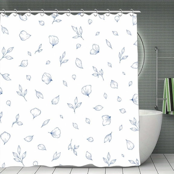 Scattered Leaf Pattern Print Shower Curtain,Cloth Fabric Waterproof Polyester Bathroom Home Decor Set with Hooks 70.8×70.8Inch