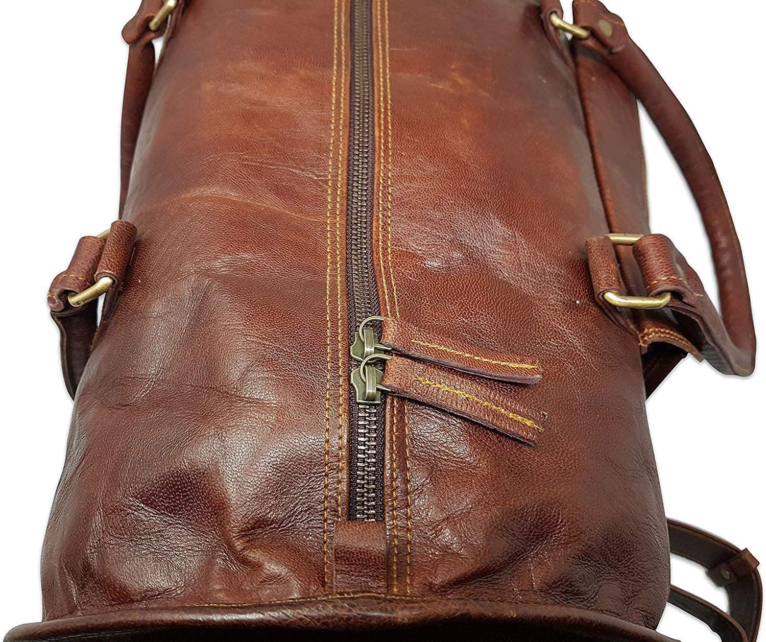 Jaald 24" Leather Duffle Bag Weekender Travel Luggage Carry On Gifts for Men Women Sports Gym Overnight Bag Adventure HIking Gear