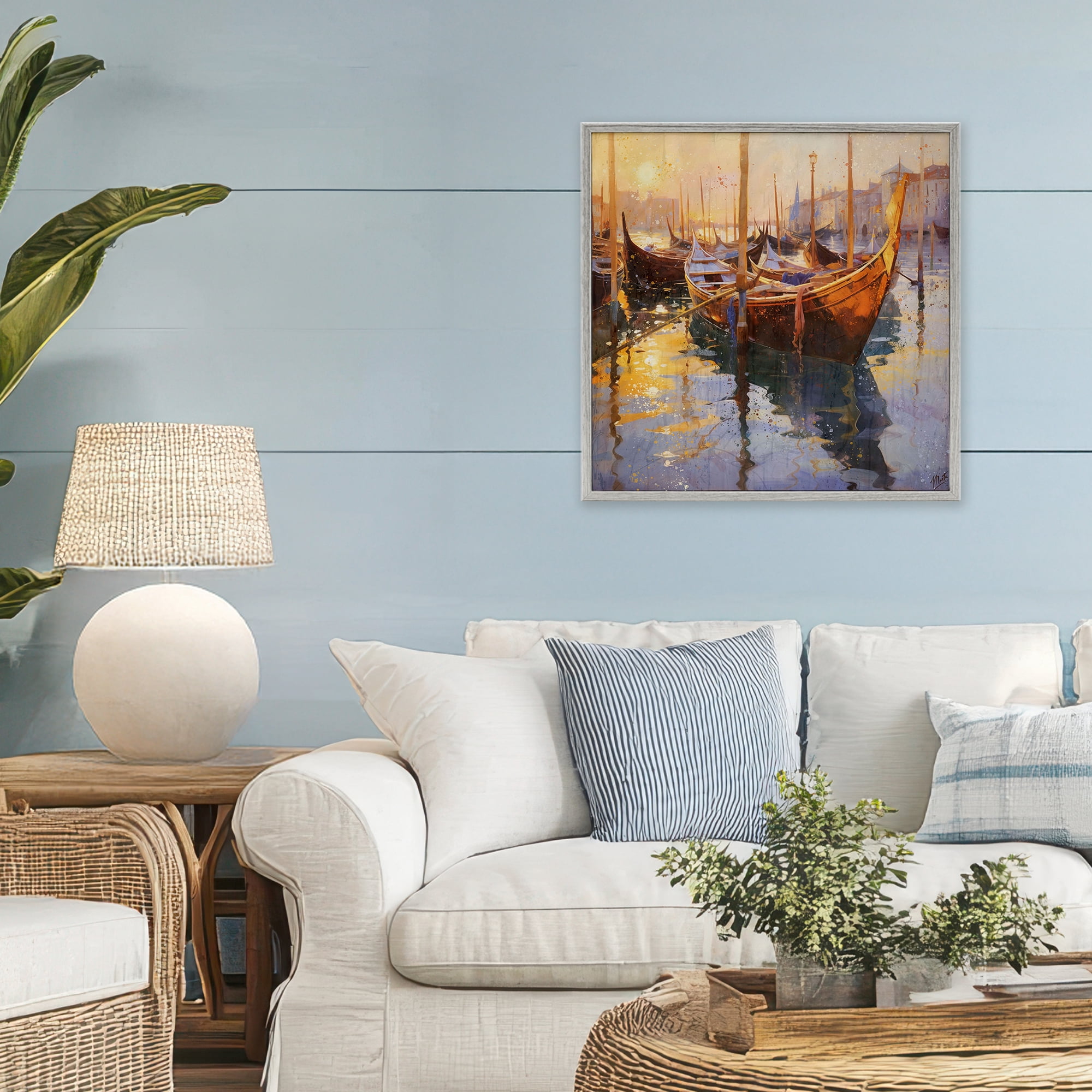 Stupell Industries Venetian Gondolas in Golden Light Gray Framed Giclee Art, design by Marta Wiley