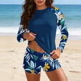 thumbnail image 1 of FcBaudy Maillot de Bain Deux Pièces Femme Imprimé Mode Conservateur Tankini de Plage Sportif Col Rond Manches Longues Haut Fendu et Short de Bain Femme polyester, 1 of 7