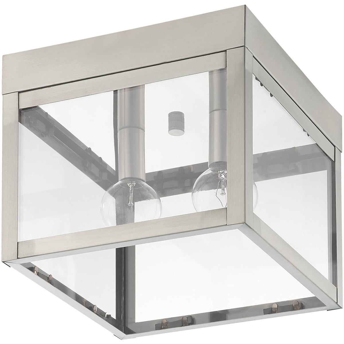 8 inch 2 Light Brushed Nickel Outdoor Ceiling Light fixture with Clear Glass Shade