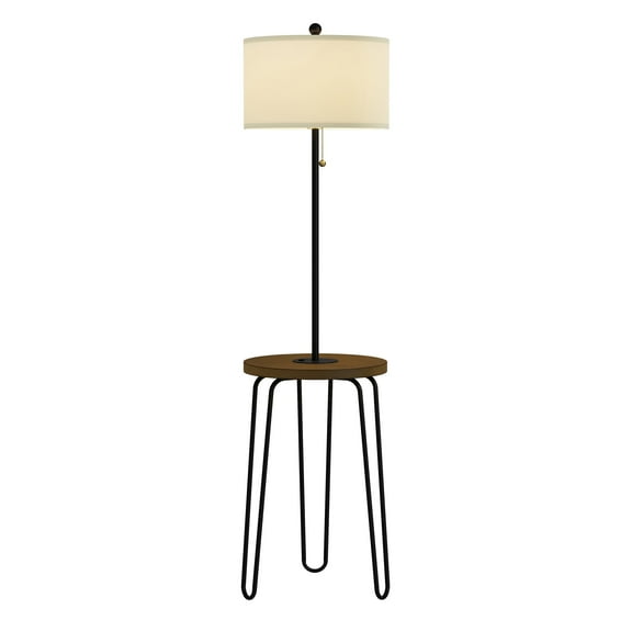Lavish Home 59-inch Floor Lamp with Table, USB Port, and Hairpin Legs – Standing Light with Shelves