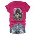 thumbnail image 4 of felwors Halloween women's shirt 2025 cute ghost cotton shirt autumn pumpkin T-shirt round neck pattern T-shirt casual short sleeved top Hot Pink, S, 4 of 6